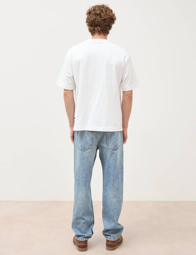 T-shirt droit en coton col ras du cou blanc homme