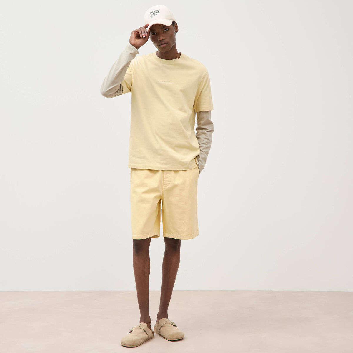 T-shirt en coton manches courtes jaune clair homme