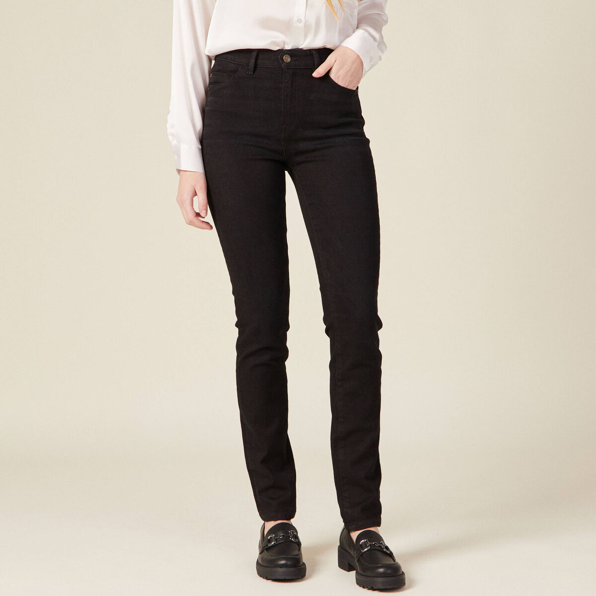 Jeans slim taille haute denim noir femme