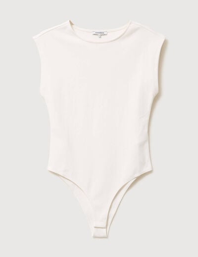 Body ajust&eacute; col rond manches d&eacute;bardeur ecru femme