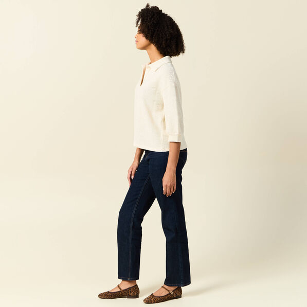 Polo manches 3/4 brillant ecru femme