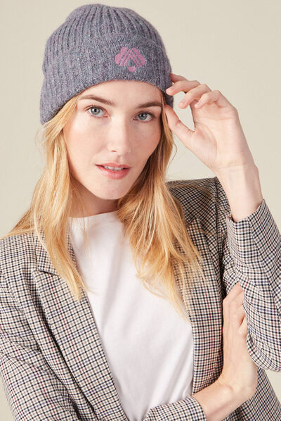 Bonnet tricoté gris foncé femme