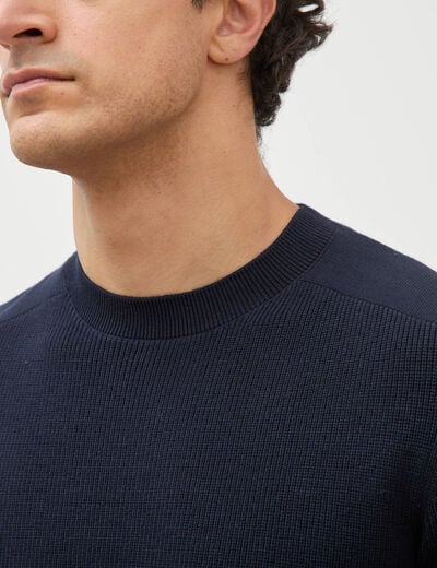 Pull manches longues col rond bleu marine homme