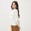Pull droit col montant manches longues ecru femme