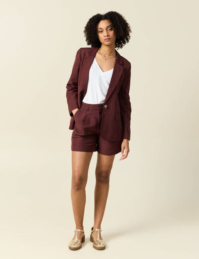 Short droit avec pinces bordeaux femme