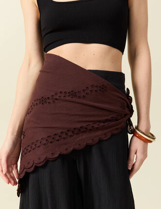 Foulard en coton avec broderie marron fonc&eacute; femme