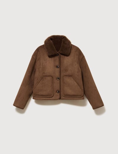 Manteau r&eacute;versible oversize court marron femme