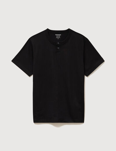 T-shirt col mao manches courtes en coton noir homme