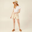 Short cargo fluide ceinturé creme femme