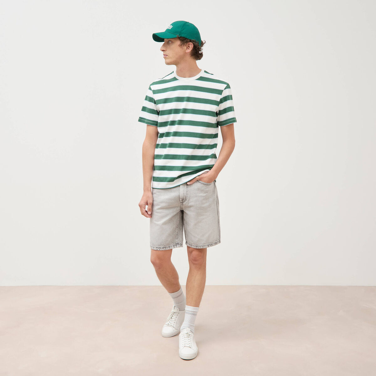 T-shirt ample en coton col rond ecru homme