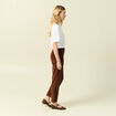 Pantalon large 7/8&egrave;me taille haute marron fonc&eacute; femme