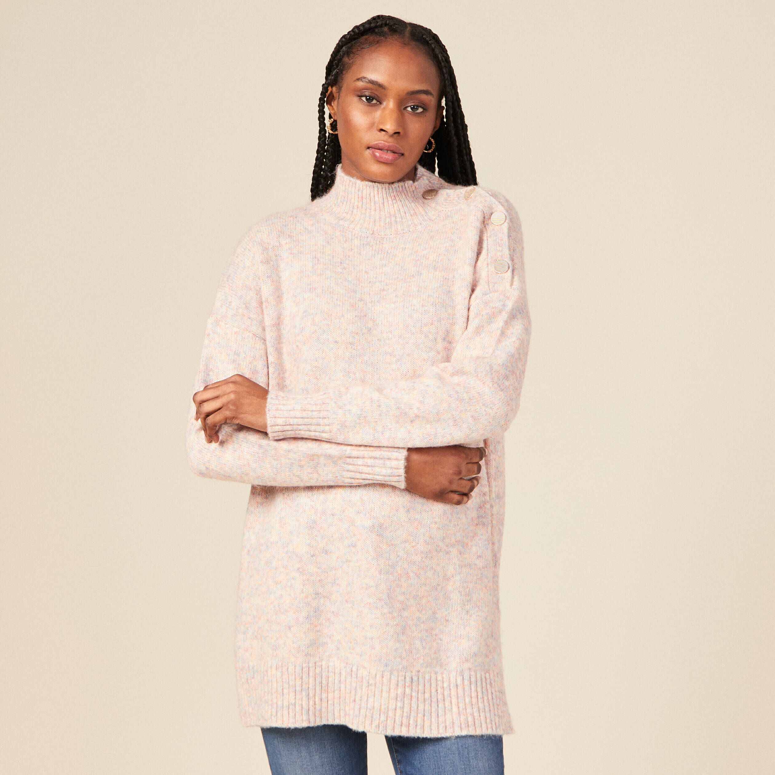 Pull col roule Orange Femme Vib s
