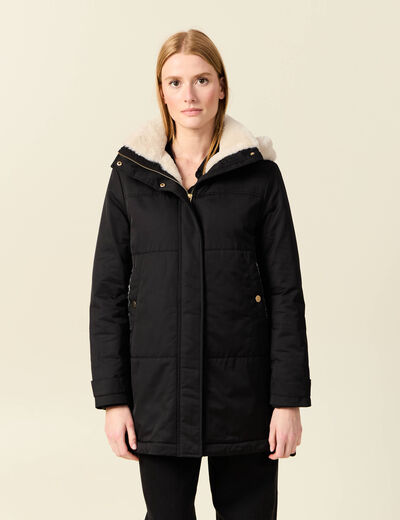 Parka droite à capuche noir femme