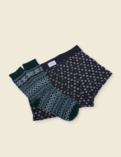 Coffret boxer X paire de chaussettes bleu marine homme