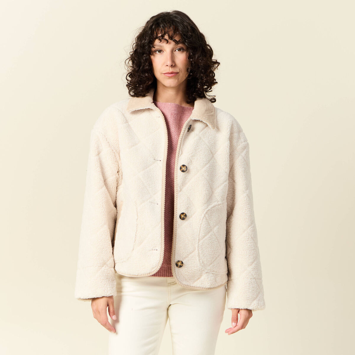 Blouson bouclette creme femme
