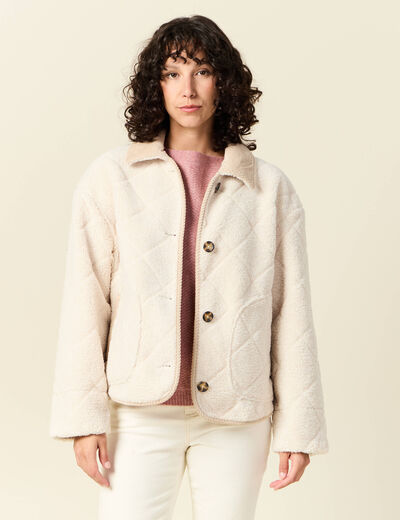 Blouson bouclette creme femme