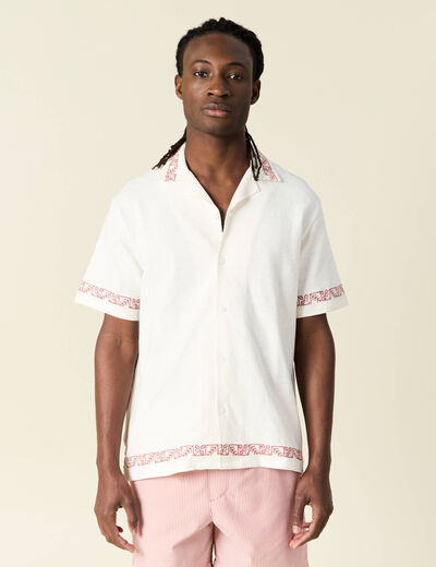 Chemise manches courtes brodée ecru homme