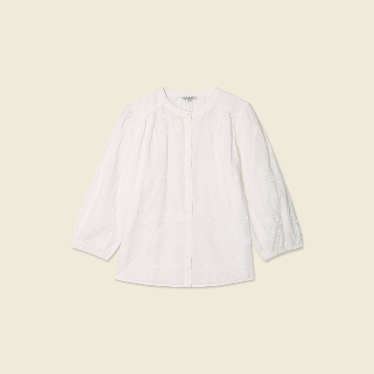 Chemise manches 3/4 brodée ecru femme