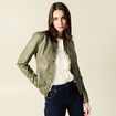 Blouson simili cuir vert kaki femme