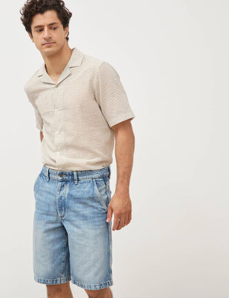 Bermuda en jean coton denim bleach homme