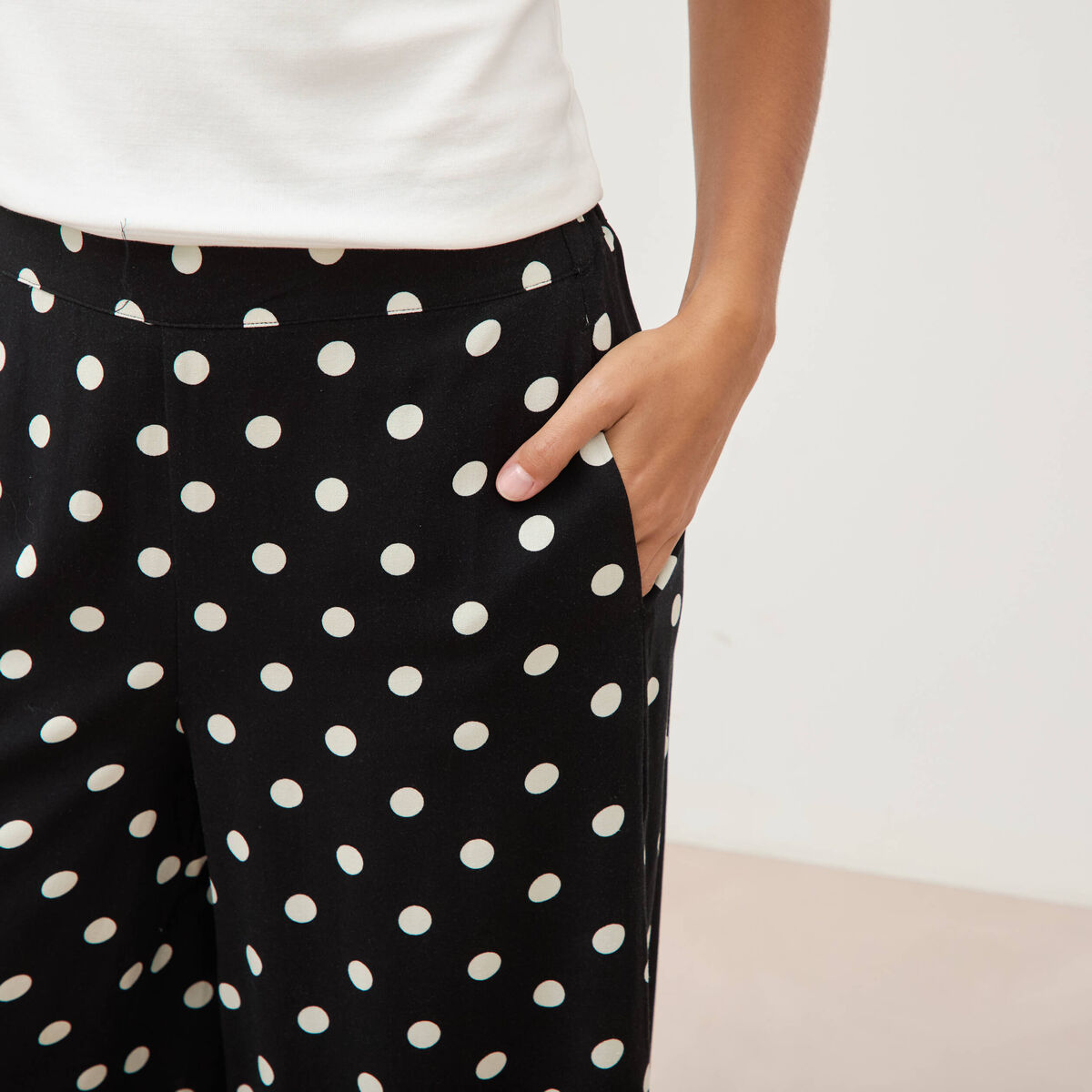 Pantalon large taille haute noir femme