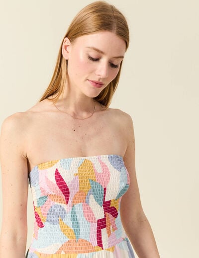Robe longue évasée col bustier creme femme