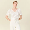 T-shirt manches courtes ajouré creme femme