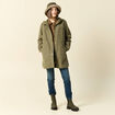 Parka longue &agrave; capuche vert kaki femme