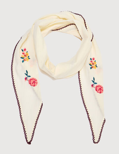 Foulard en coton avec broderie ivoire femme