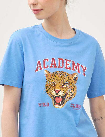 T-shirt droit col rond manches courtes bleu clair femme