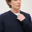 Pull col v manches longues bleu marine homme