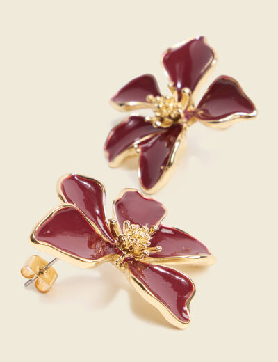 Boucles d'oreilles fleurs orange fonc&eacute; femme