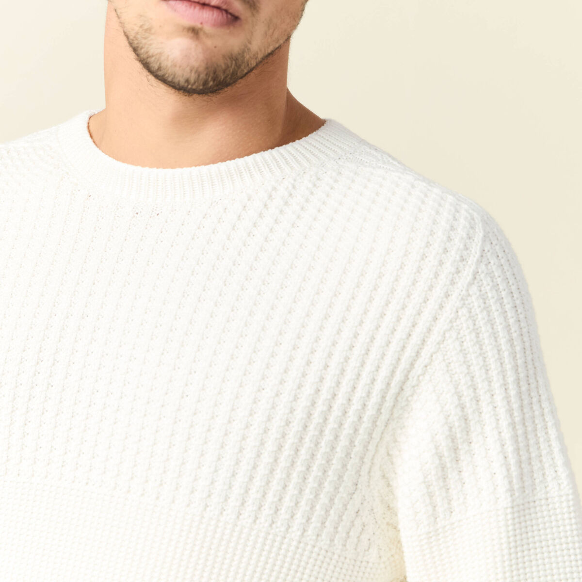 Pull manches longues fabriqué en France ecru homme