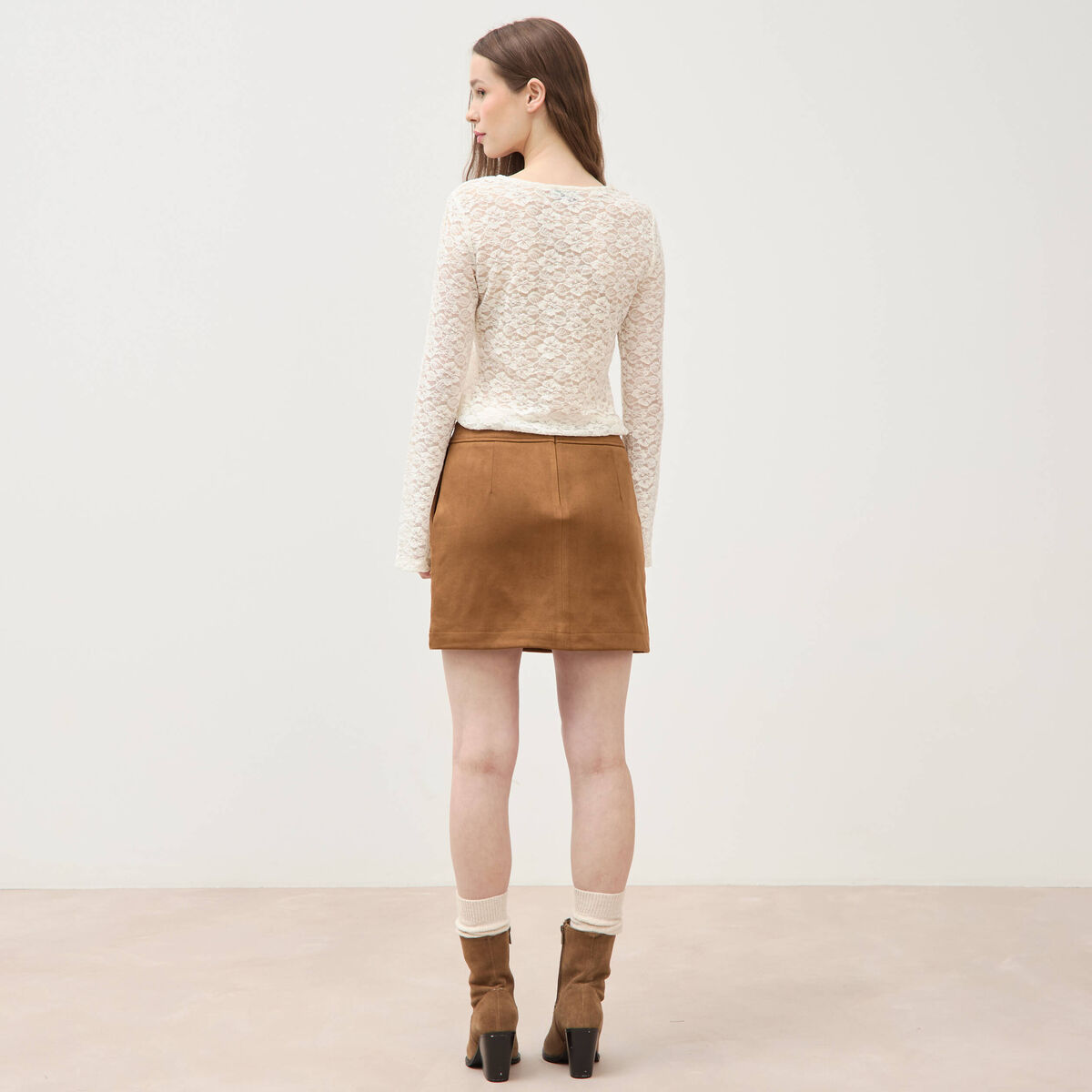 Mini-jupe doubl&eacute;e marron femme