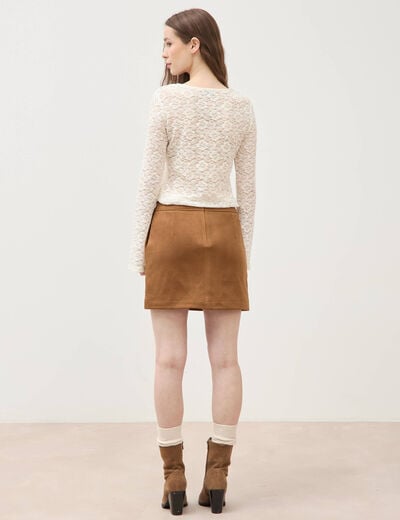 Mini-jupe doubl&eacute;e marron femme