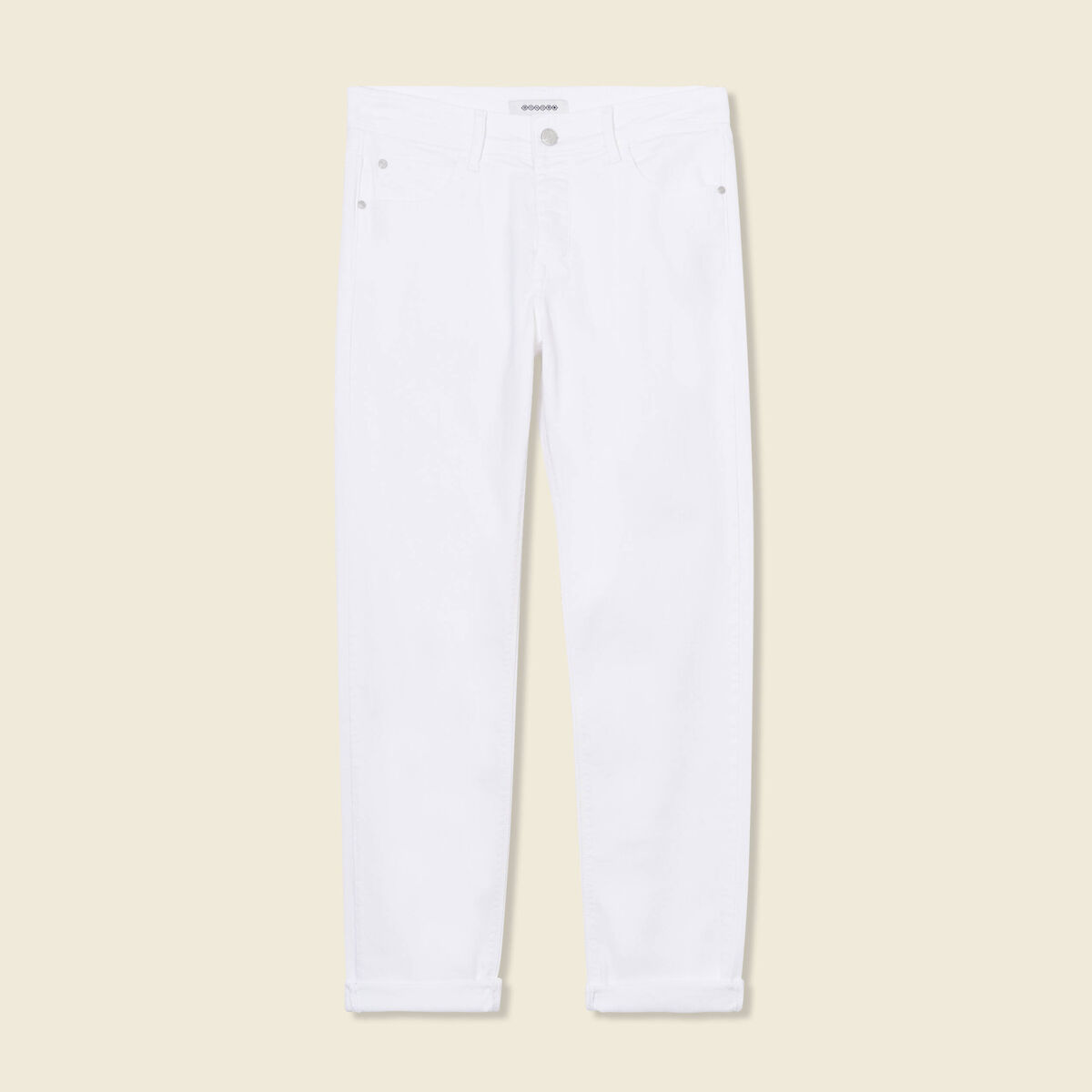 Jeans girlfriend taille haute denim blanc femme