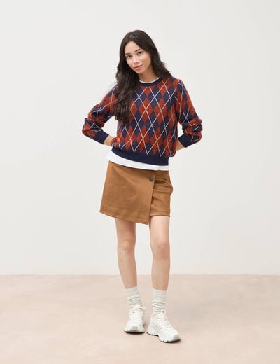 Pull droit manches longues col rond orange citrouille femme