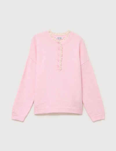 Pull col tunisien manches longues rouge clair femme