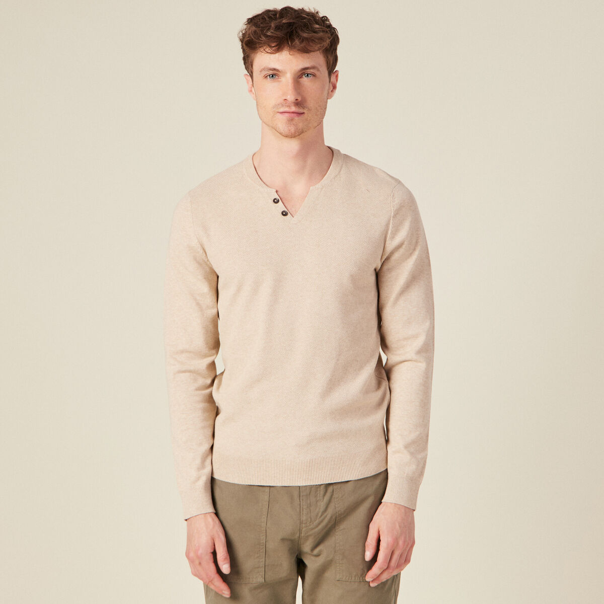 Pull manches longues beige homme