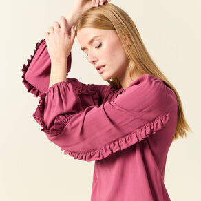 blouse manches longues volants vieux rose femme Blouse manches longues volants vieux rose femme