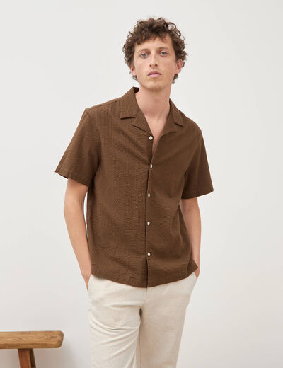 Chemise manches courtes col tailleur taupe homme