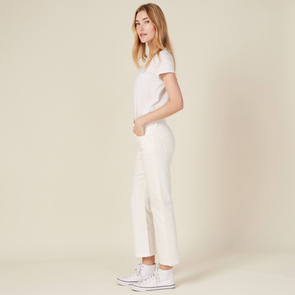 Pantalon éco-responsable denim blanc femme