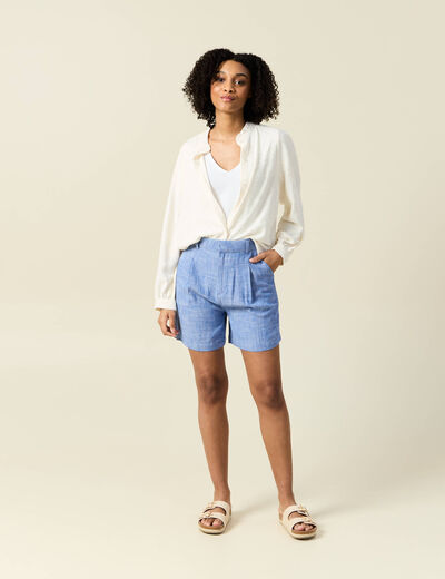 Short droit avec pinces bleu femme