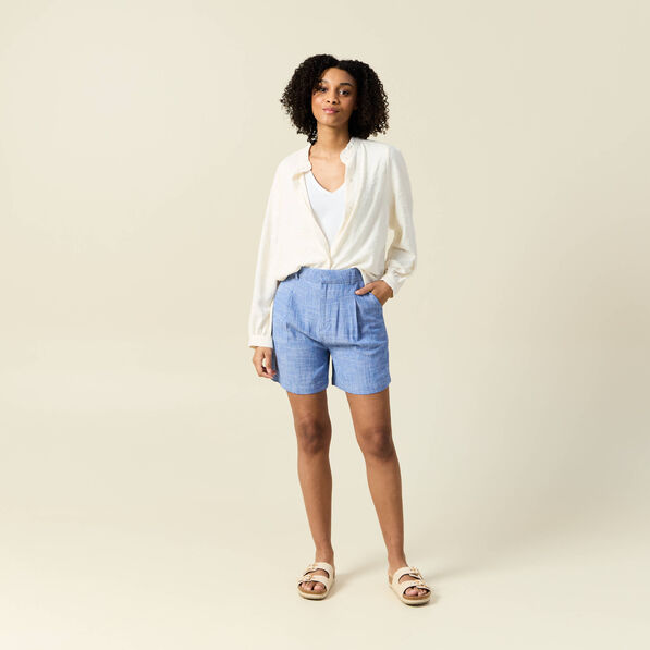 short droit avec pinces bleu femme Short droit avec pinces bleu femme