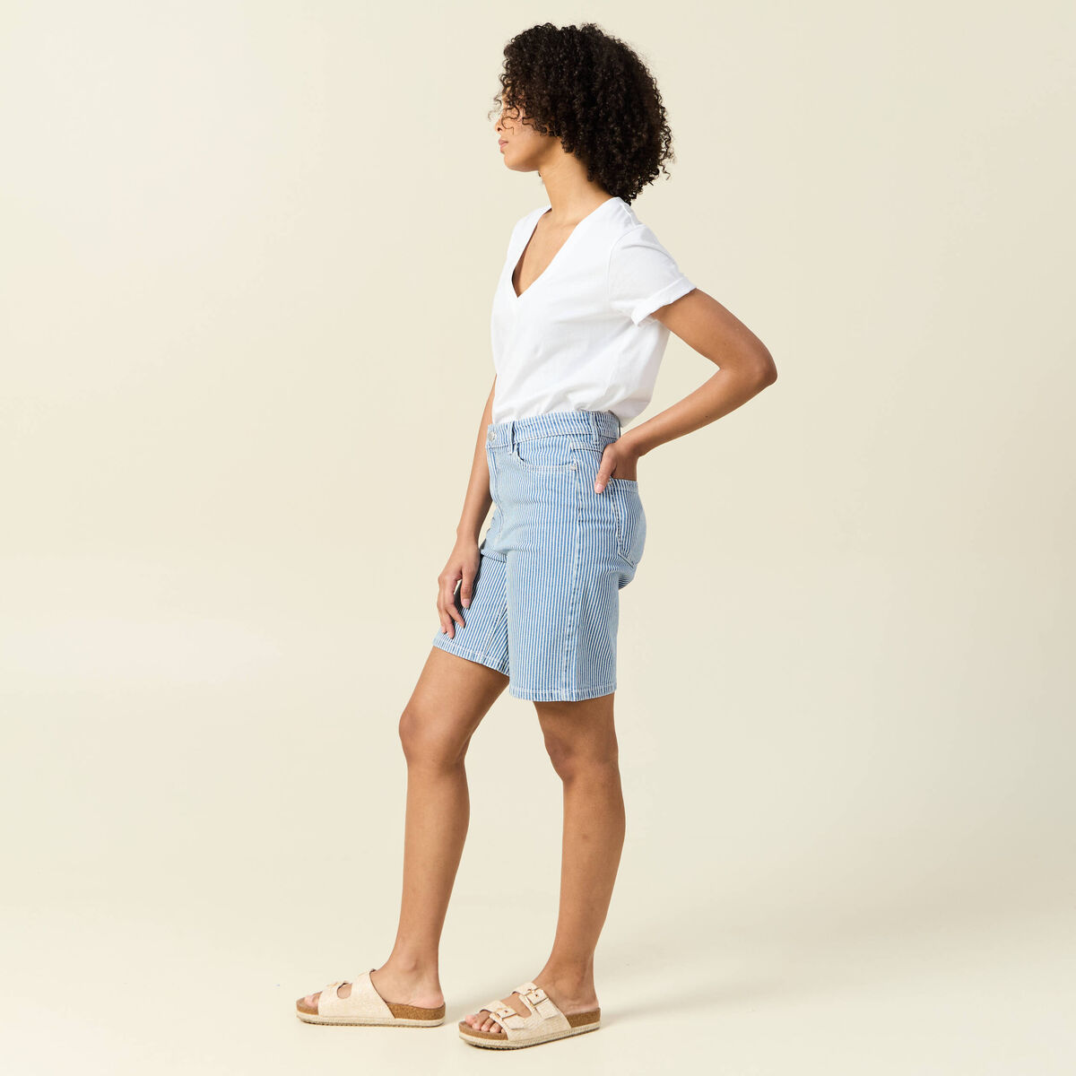 Bermuda droit en jean denim stone femme