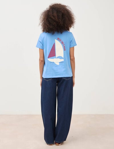 T-shirt droit col rond manches courtes bleu clair femme