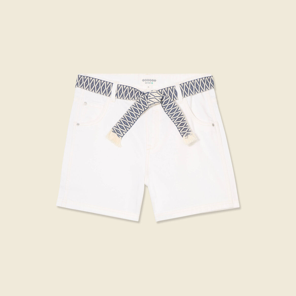 Short boyfriend ceinturé jean denim blanc femme