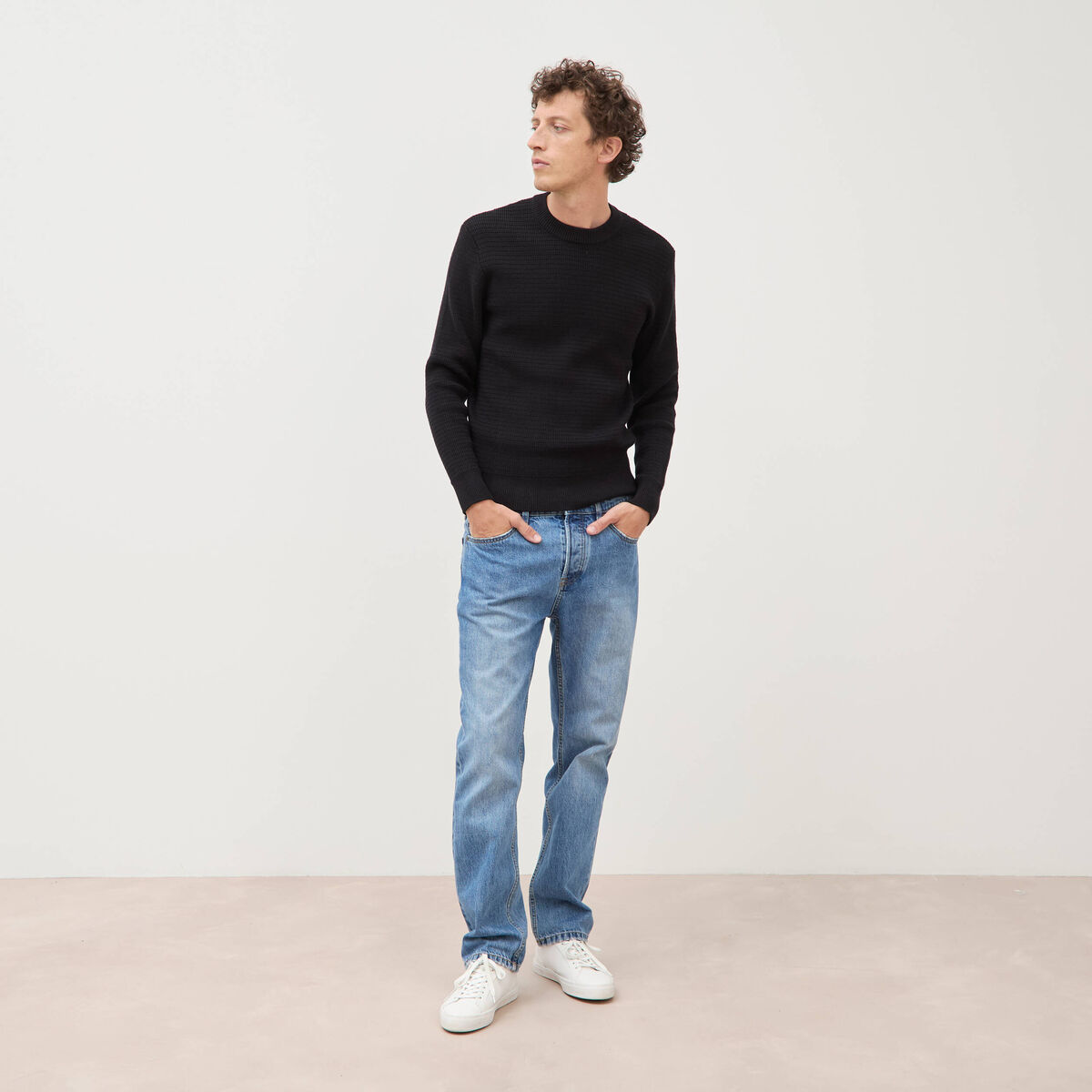Pull col rond manches longues noir homme