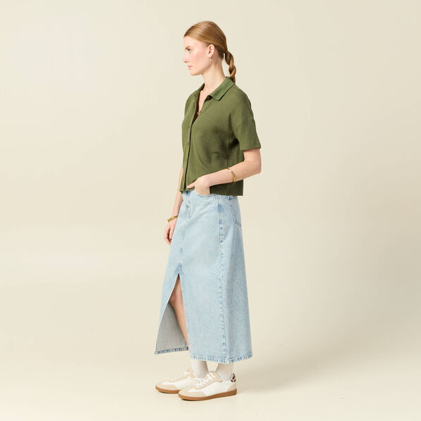 Polo en maille vert kaki femme