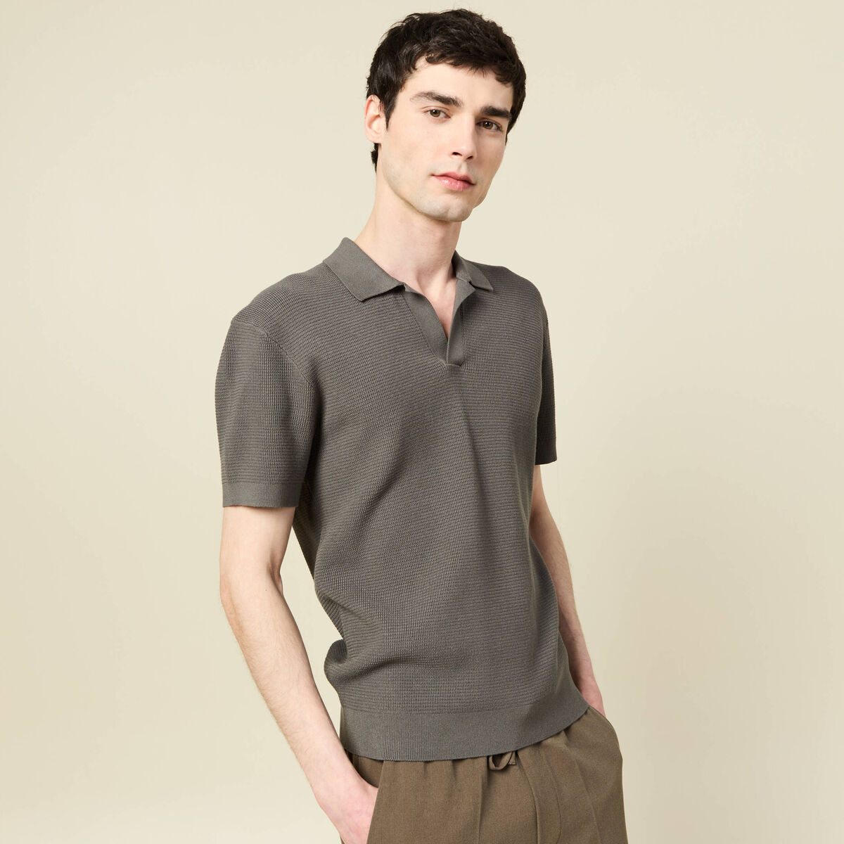 Polo cintr&eacute; manches courtes vert fonc&eacute; homme